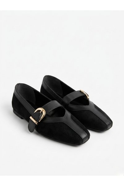 afra shoes فونتا بإبزيم جلد سويدي نساء حذاء مسطح - يوميًا ماري جين