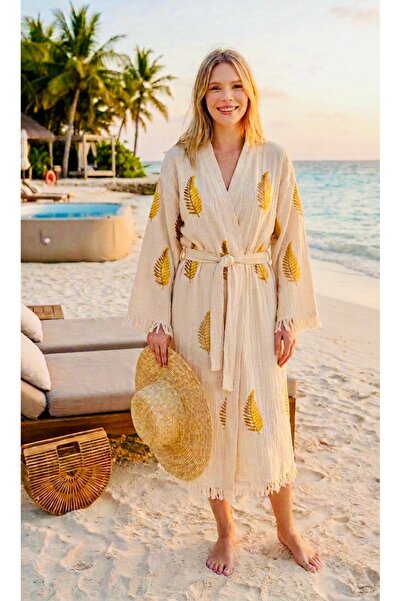 tarzQeen peştemal Yaprak baskılı Püsküllü Bohem Kimono kaftan plaj havuz otel