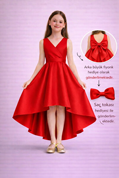 miço kids Girl's Evening Gown – Double-Breasted Collar Satin Dress for Gradua...