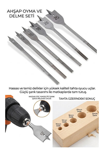 mucit home 6 Parça Matkap Uçuna Takılan Tahta Ahşap Oyma Ağaç Delici Yaprak S...