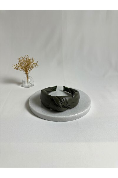 MegssStore Khaki Leather Knotted Crown Headband