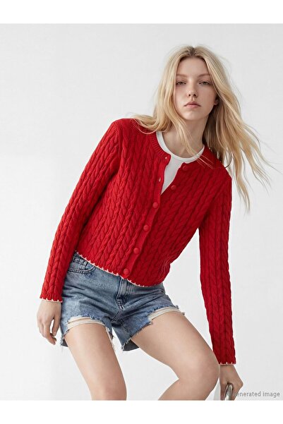 LC Waikiki XSIDE Bisiklet Yaka Kendinden Desenli Kadın Triko Hırka