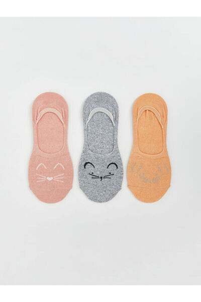 LC Waikiki Rmz Gi̇yi̇m Farkiyla Printed Women's Ballerina Socks 3-Piece Set