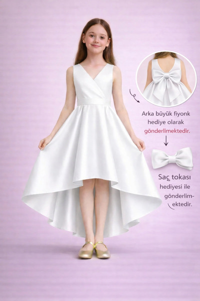 miço kids Girl's Evening Gown – Double-Breasted Collar Satin Dress for Gradua...
