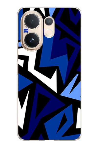 TechTree حافظة سيليكون متوافقة مع هاتف Vivo V60 ذات تصميم فسيفساء هندسي أزرق ...
