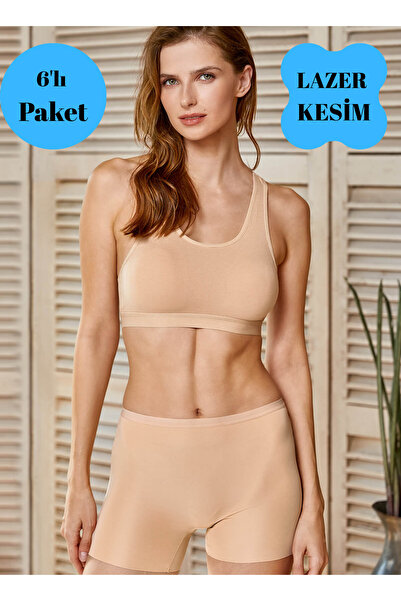 Gawzera Berrak 6'lı Pamuklu Esnek Kumaş Lazer İz Yapmayan Kesim Kadın Boxer K...
