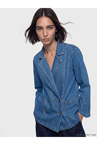 LC Waikiki Rmz Gi̇yi̇m Farkiyla Double-Breasted Roba Collar Women's Jean Blaz...