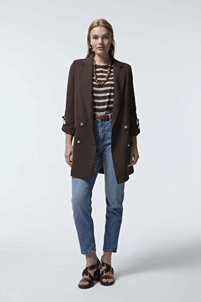 Zühre Kol Detaylı Kruvaze Kahve Ceket 0002