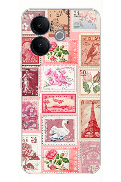 TechTree Vivo V60 Lite Uyumlu Pembe Posta Pulları Baskılı Silikon Kılıf