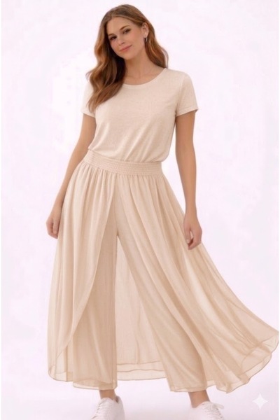 AYASOFYA OTANTIK Women's Italian Beige Elastic Waist Envelope Cover Casual Ba...