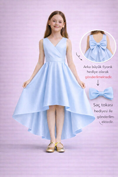 miço kids Girl's Evening Gown – Double-Breasted Collar Satin Dress for Gradua...
