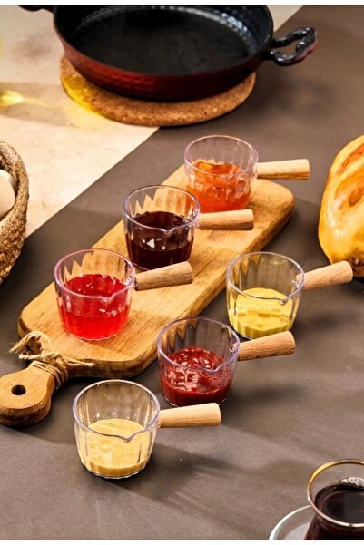 SOS 6’lı Ahşap Saplı Mıka Reçellik Sosluk Sofra Sunum Kahvaltı Seti-Ahşap Sap...