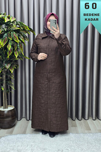 Elmas Tesettür Kadın Giyim Büyük Beden Kapitone Tam Boy Manşet Kol Çıtçıtlı Kap