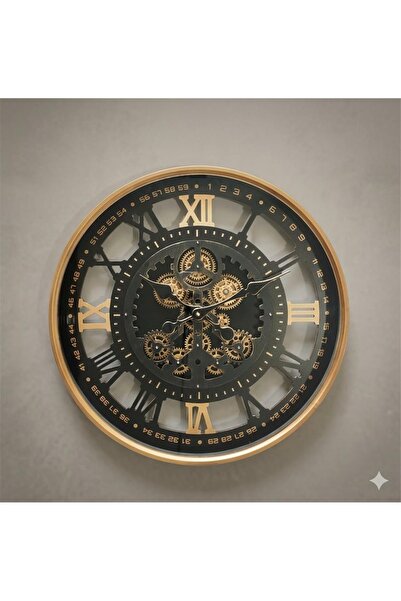 DİĞER1111 Twenkle 60 cm Çarklı Roma Rakamlı Duvar Saati – Hareketli Dişli Mek...