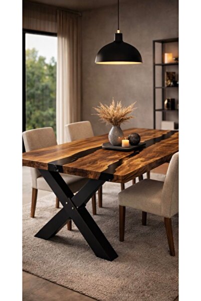 Home Ceviz Masif Epoksi River Yemek Masası