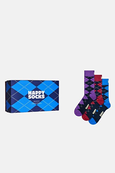 Happy Socks Multicolored Square Patterned 3-Piece Cotton Piece Gift Sock Set