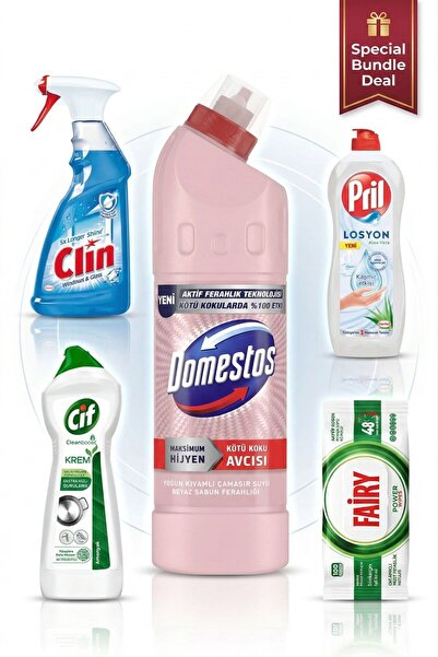 Domestos Înălbitor + Șervețele de curățare a suprafețelor Fairy + Detergent d...