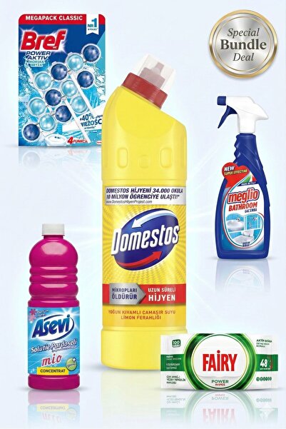 Domestos Înălbitor + Detergent spray pentru baie + Șervețele umede pentru cur...