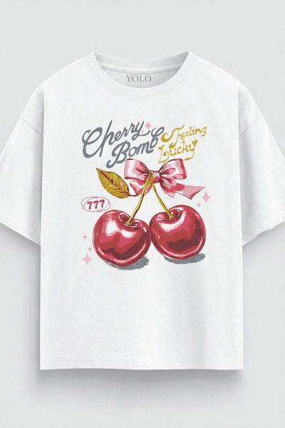 YOLO STREET Μπλουζάκι Cherry Bomb με στάμπα κεράσια σε λευκό χρώμα – Γυναικεί...