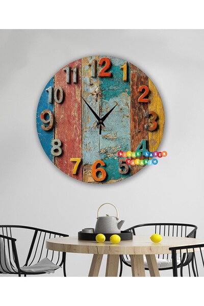 Bilge Lazer Bilge Ahşap RETRO TASARIM Dekoratif duvar Saati dijital uv baskı