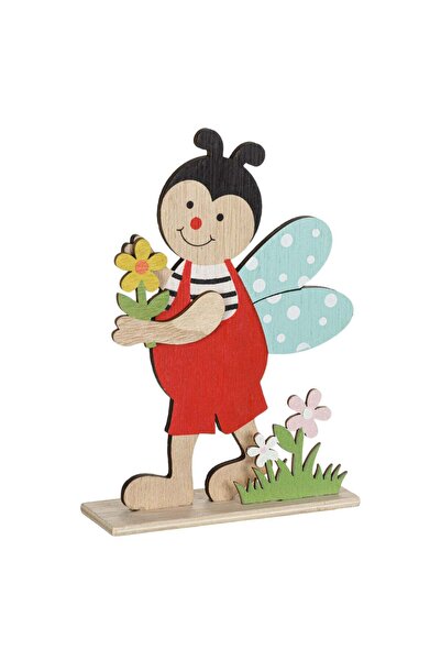 OEM Decoratiune de Paste de Masa din Lemn Buburuza Flori 12x4x17cm