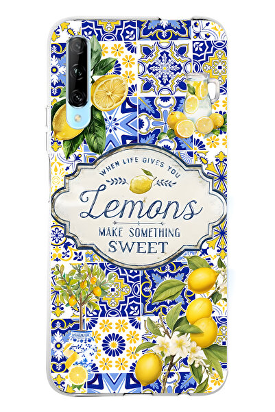 FLAMENKO حافظة هاتف شفافة متوافقة مع هاتف هواوي بي سمارت برو ليمون منقوش