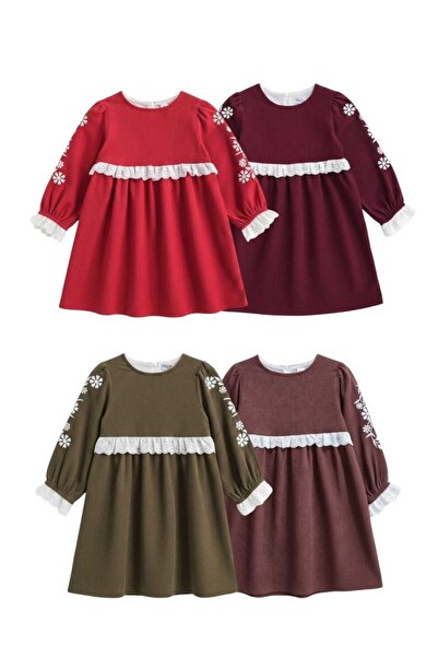 KİDSROOM Velvet Dress with Embroidered Sleeves and Belt