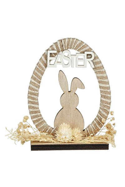 OEM Decoratiune de Paste din Lemn Ou Iepure cu Flori Uscate 13x2x13cm