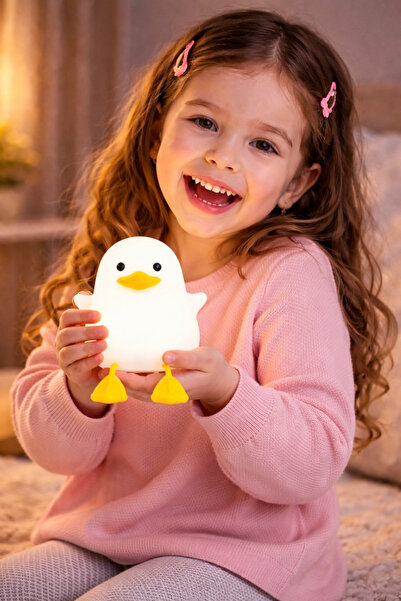 LİNALP Silikon Ördek Gece Lambası Şarjlı Dokunmatik LED Çocuk ve Bebek Odası ...