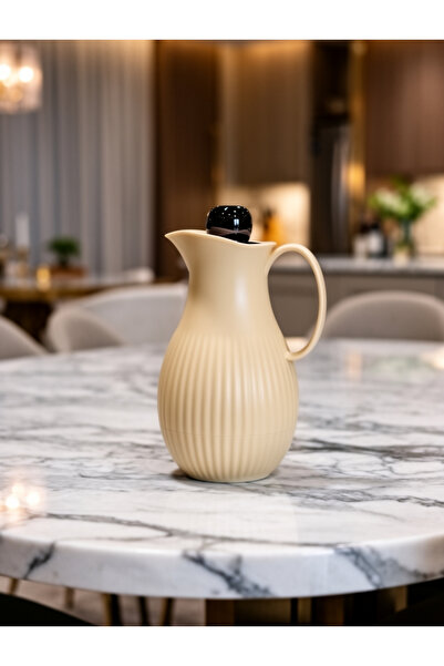 ZALA Fancy Saudi Style Beige 1 Liter Vacuum Thermos Flask | Glass Liner | Bla...