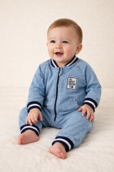 Necix's Erkek Bebek Fermuarlı kot Tulum –Günlük Rahat Bebek Tulum