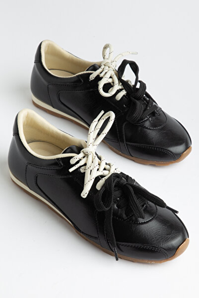 LEVONYA Pantofi Alesta pentru femei, negri, cu șireturi duble, basic