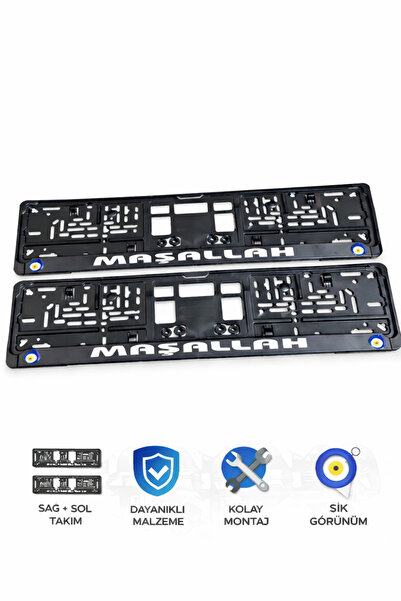 Yerli Maşallah Yazılı Plakalık Takımı Siyah Plaka Altlığı Çerçevesi Universal