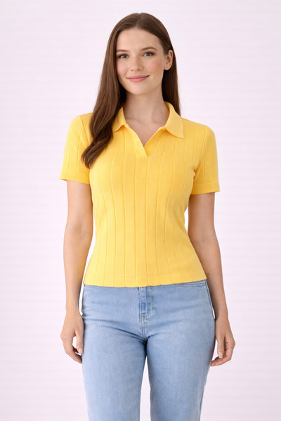 ONİPRETA تي شيرت نسائي صيفي أصفر بياقة بولو للموسم الجديد