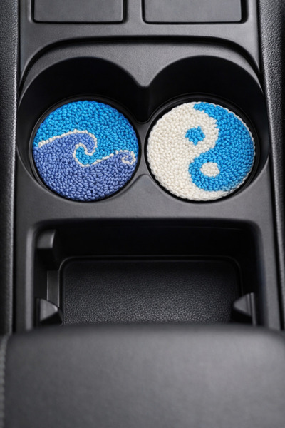 Fun Life طقم قواعد أكواب للسيارة مكون من قطعتين، مصنوع يدويًا، مزود بستة قطع ...