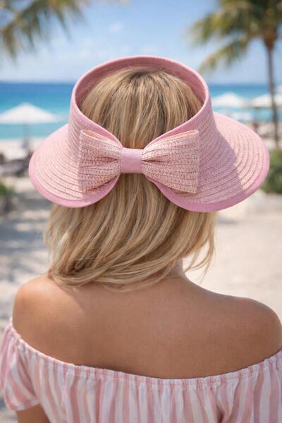 BALIENTE Pălărie de damă din paie cu vizor reglabil, cu detaliu panglică desc...