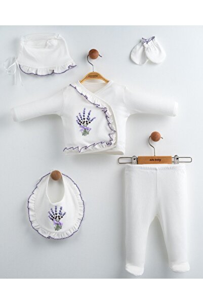 LennaBaby Newborn Baby Girl Hospital Release Set of 5, Lavender Embroidered B...