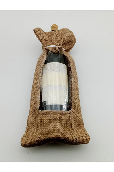 1 Adet 15 x 33 cm (0,75-1 lt.) Şeffaf Pencereli Jüt Hediye Paketleme Zeytinyağı Şarap Şişe Torbası
