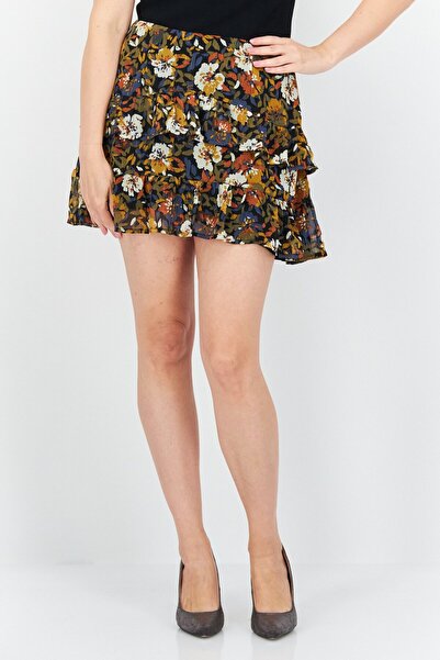 Sadie & Sage Women Floral Print Mini Skirt, Black