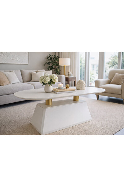 Gold Design OBLİX krem-gold SİLİNDİR, ORTA SEHPA LAKE MOBİLYA birinci sınıf ç...