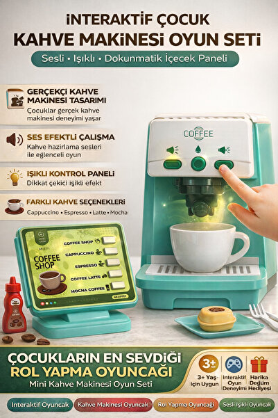 YILDIRIM OYUNCAK Pilli İnteraktif Işıklı Sesli Kahve Makinesi | Dokunmatik Pa...