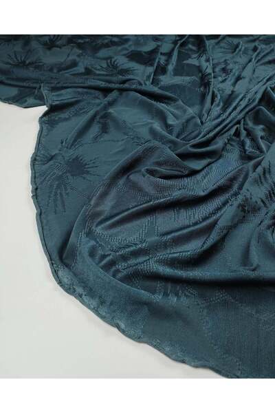 Kumaş Parça Petrol Blue Fine Floral Pattern Shiny Jersey 140X95Cm