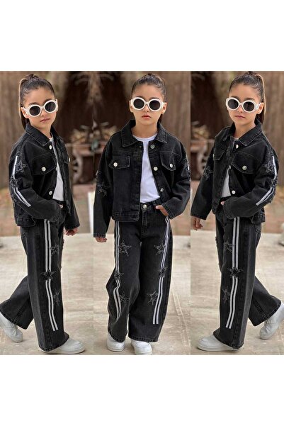 ANKANOVA Set de 3 piese pentru fete, cu broderie cu stele, jachetă elegantă ș...