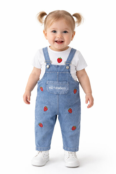 MORE KIDS Kız Bebek Salopet / Salopet Kız bebek Takım Çilekli Kız bebek Salop...