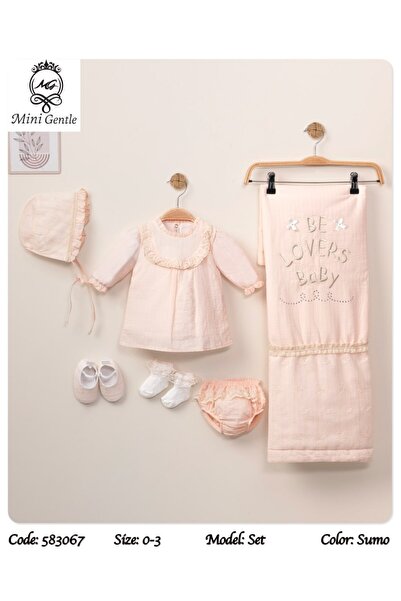 Baby shine طقم فستان استقبال تركي فاخر 100%قطن الكتان الناعم- 6 قطع