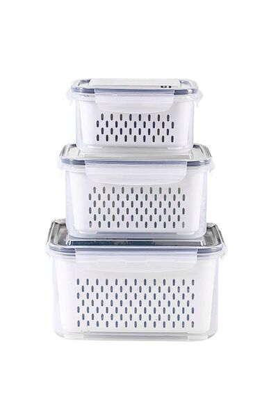 Generic 3-Pack Fridge Storage Containers with Lids & Strainer, BPA-Free| Veg/...