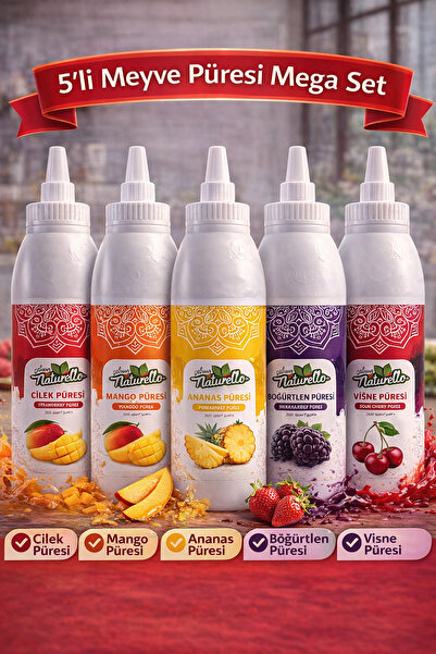 NATURELLO Meyve Püresi Mega Set 5x1000 ml – Çilek, Mango, Ananas, Böğürtlen, ...