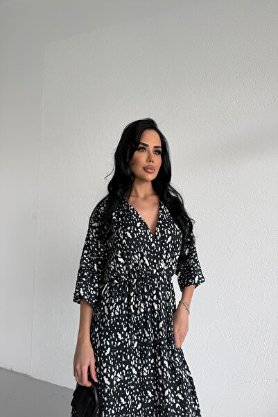 KAMACI BUTİK Double-Breasted Collar Ruffle Bat Dress