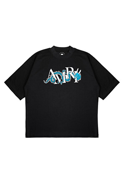 PURE EFFECT Unisex oversized BLUE DRAKE με τύπωμα T-shirt με φαρδιά γραμμή κα...