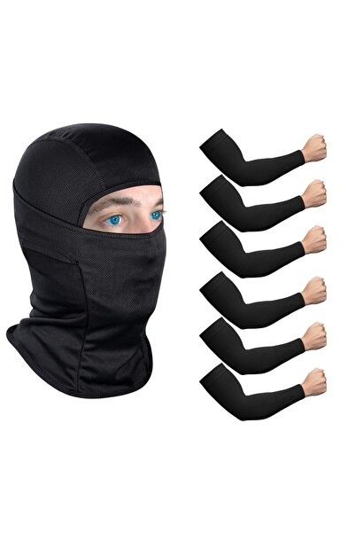 Generic طقم قناع تزلج + أكمام للذراعين | قناع واقٍ من الشمس بدرجة حماية 50+ و...